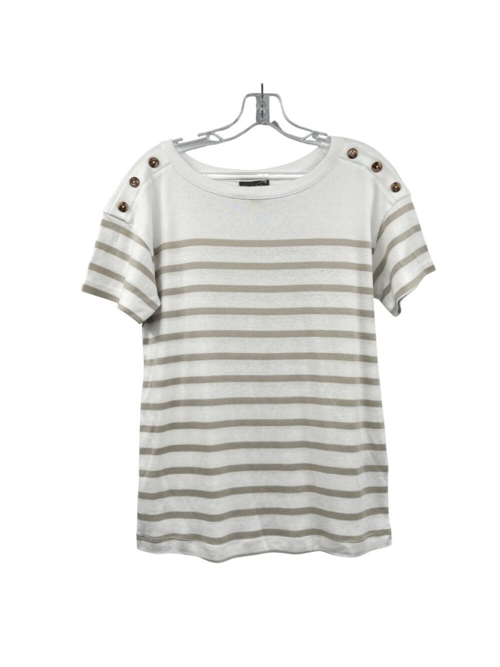 Style & Co Womens Striped T-Shirt Buttons White/Multi Sheer Size Small